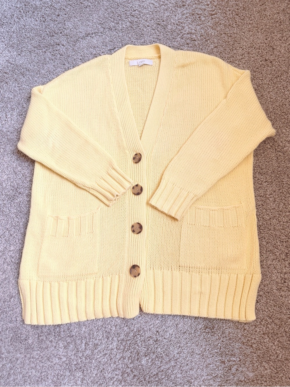 Loft Yellow Button-Front Women's Boyfriend Cardigan Sweater
